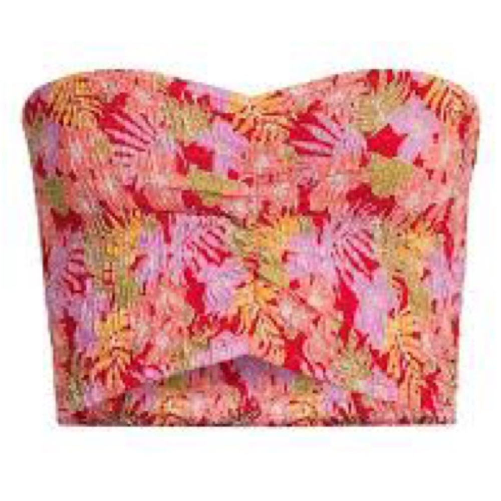 Tiare Hawaii Floral Strapless Bustier Bandeau Strapless Top Red, Pink & Orange